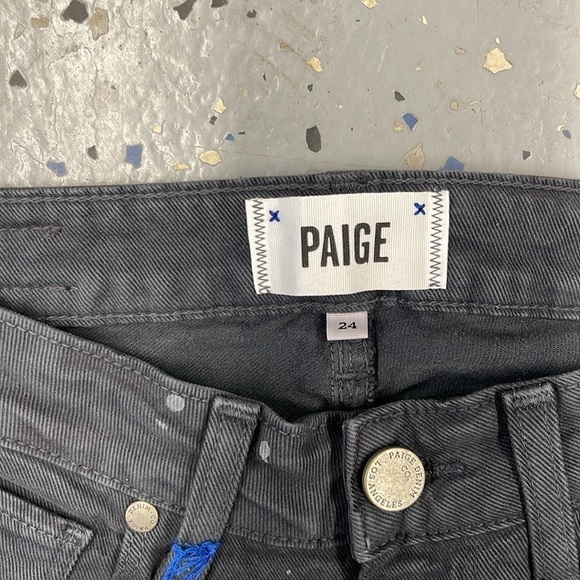 NWT PAIGE Edgemont Grey Zip Paint Splatter Mid Rise Ultra Skinny Jeans Size 24 - Picture 3 of 7